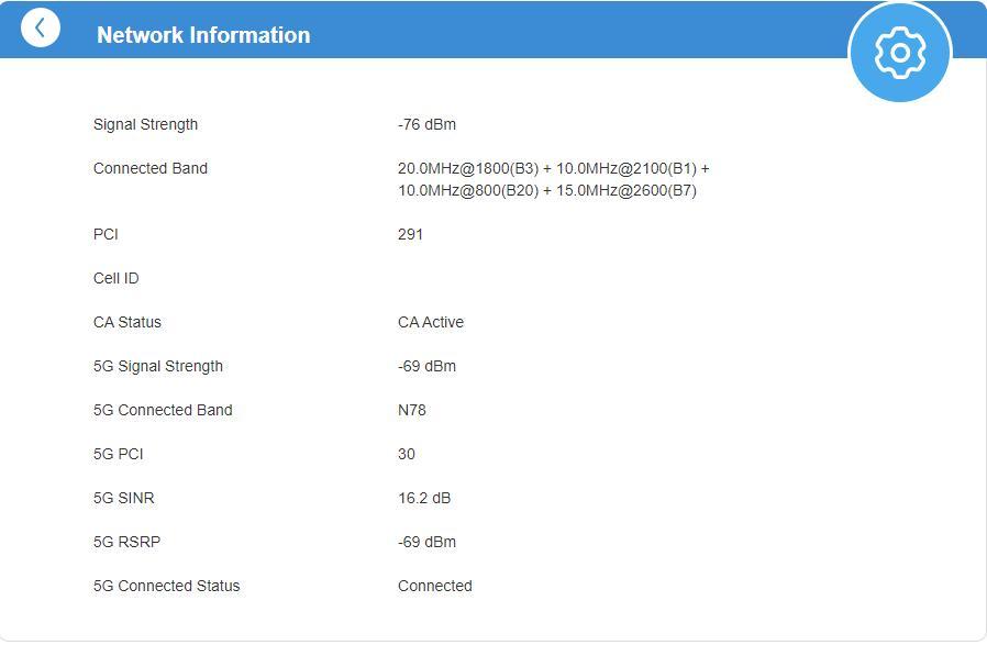 ZTE:n hallinnasta näkee taajuudet mihin päätelaite on kytkeytynyt sekä tukiaseman tunnisteen